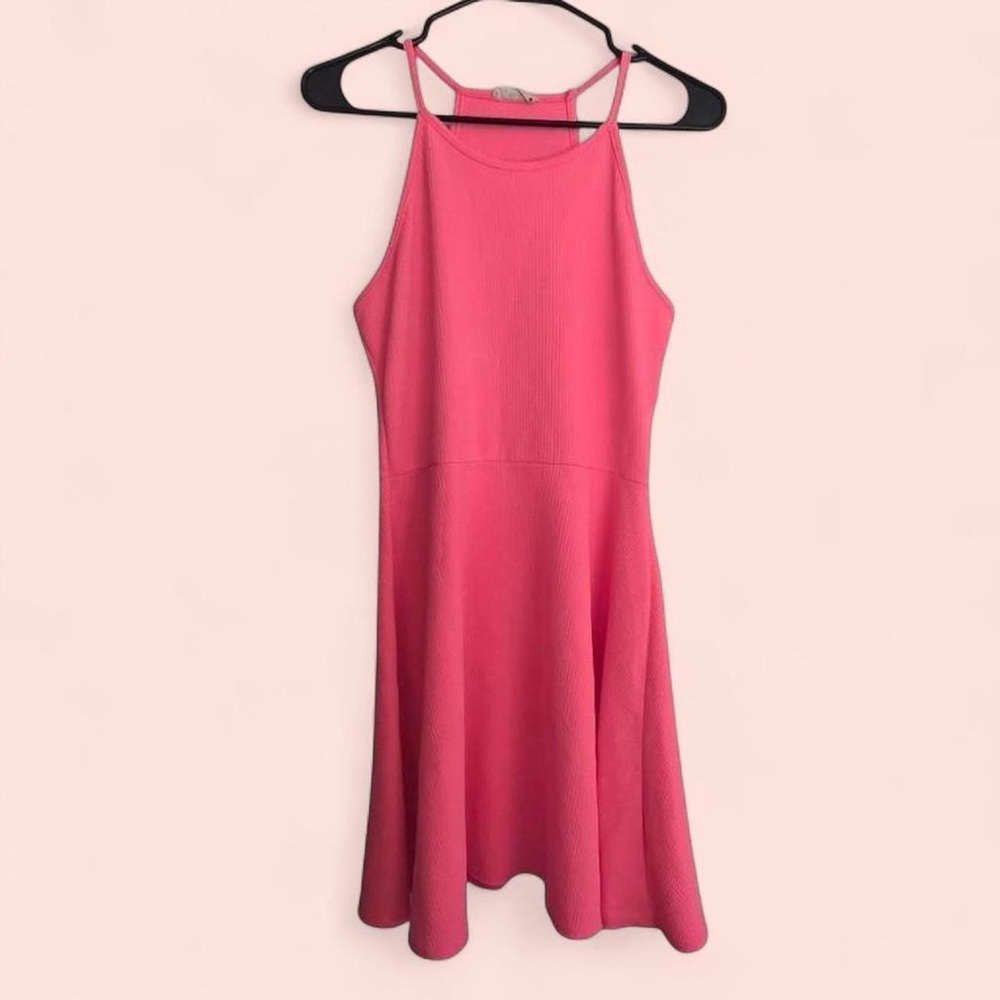Women's Olivia Rae Hot Pink Pleated Fit & Flare Skater Dress Large